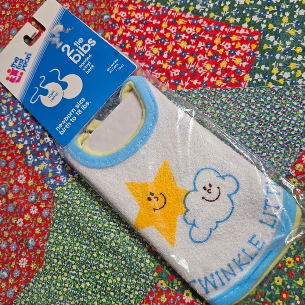 NIP 1983 The First Year's - 2 Tie Bibs with Bonded Vinyl Backing, 100% cotton